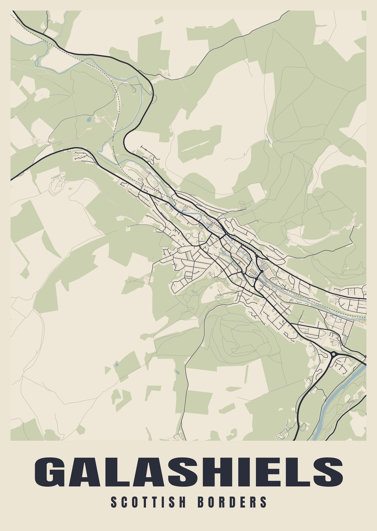 Street map poster of Galashiels, Scottish Borders