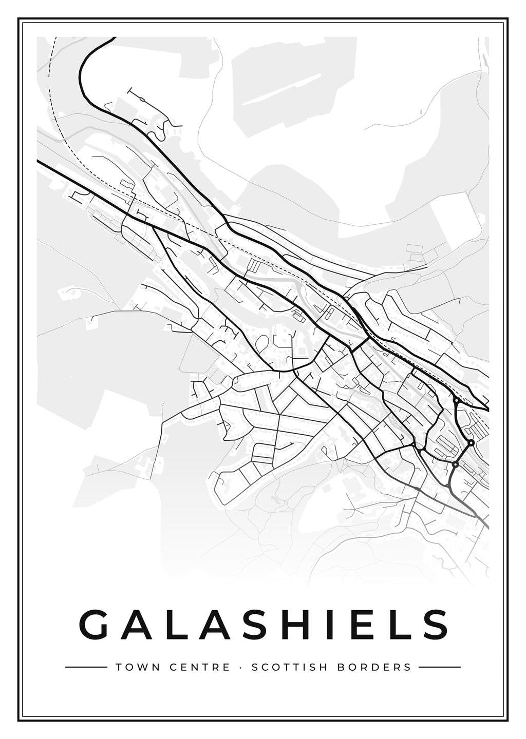 Street map poster of Galashiels town centre, Scottish Borders
