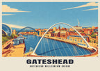 Gateshead Millennium Bridge poster, Retro Railway style