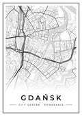 Street map poster of Gdańsk city centre, Pomerania