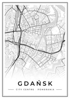 Street map poster of Gdańsk city centre, Pomerania