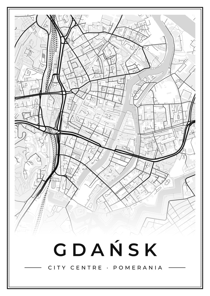Gdańsk City Centre Street Map Poster