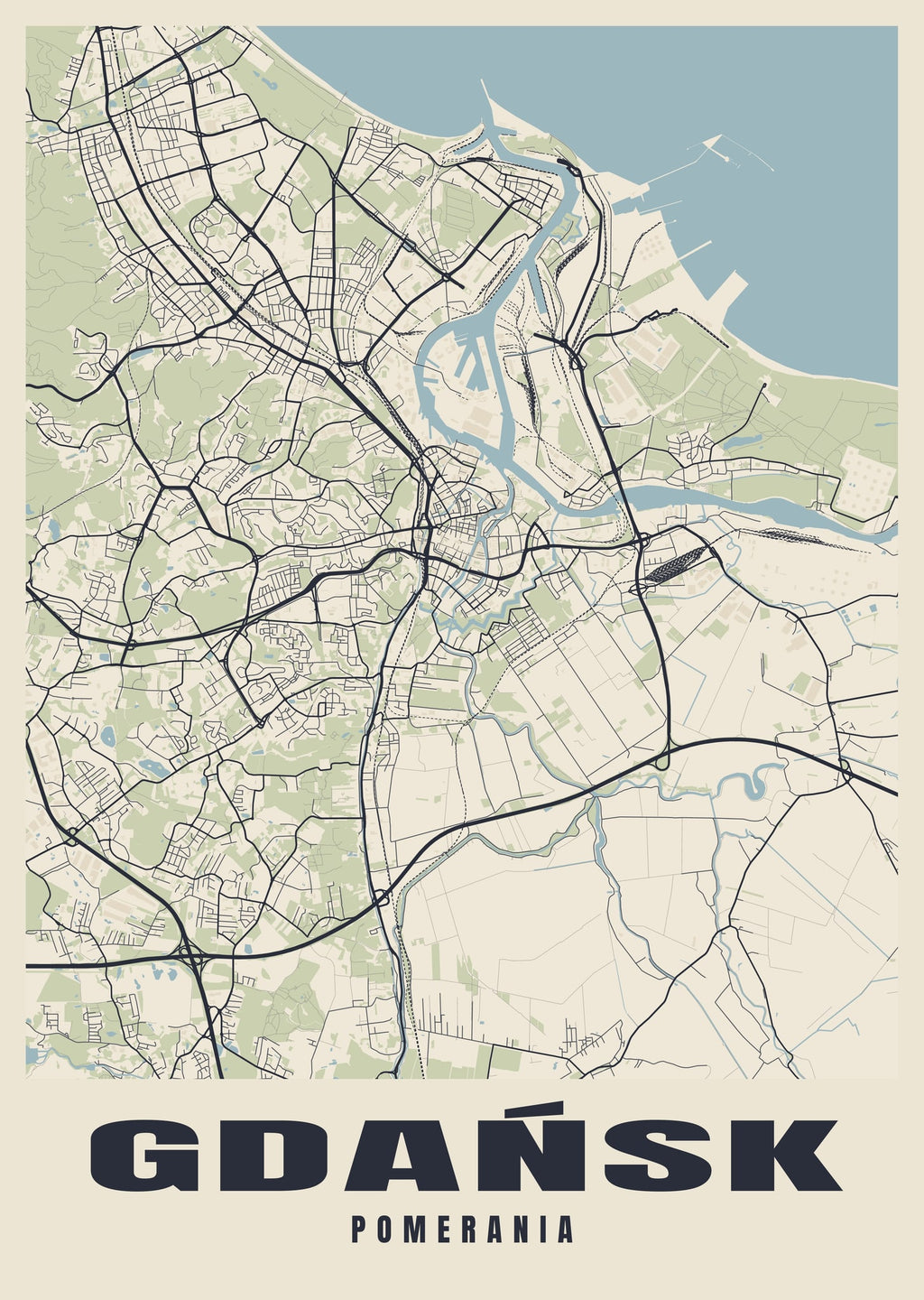 Street map poster of Gdańsk, Pomerania