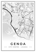 Street map poster of Genoa city centre, Liguria