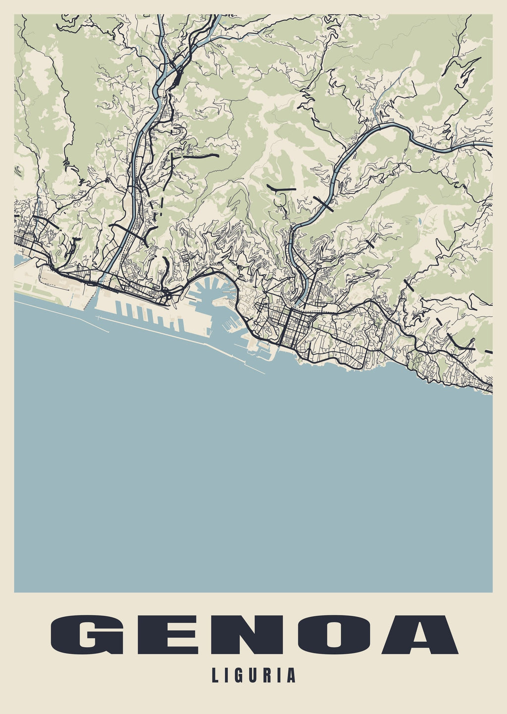 Street map poster of Genoa, Liguria