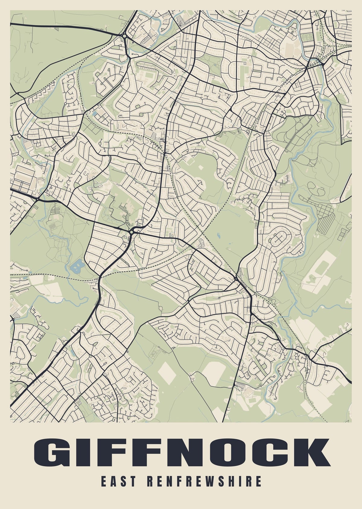 Street map poster of Giffnock, East Renfrewshire