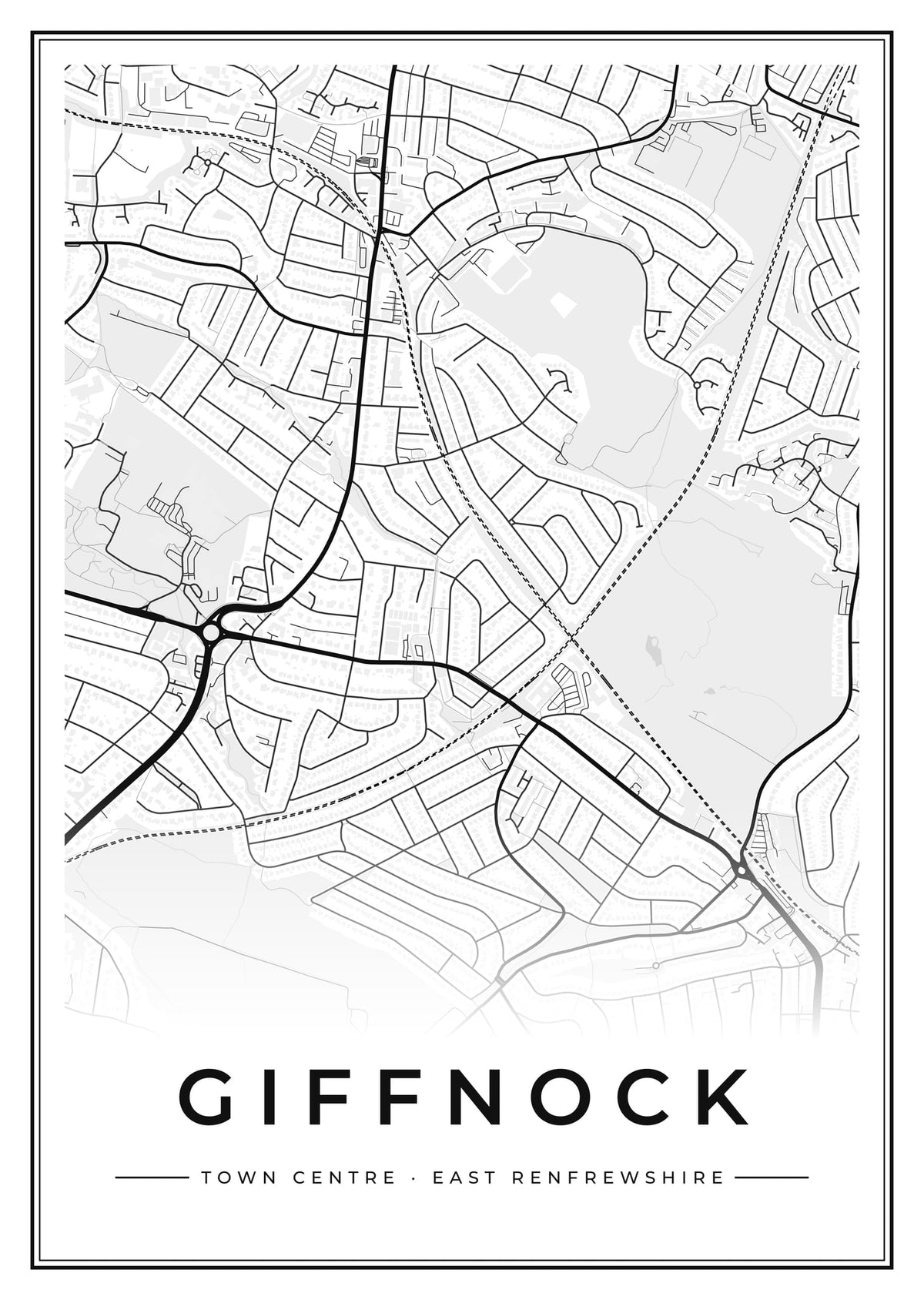 Street map poster of Giffnock town centre, East Renfrewshire
