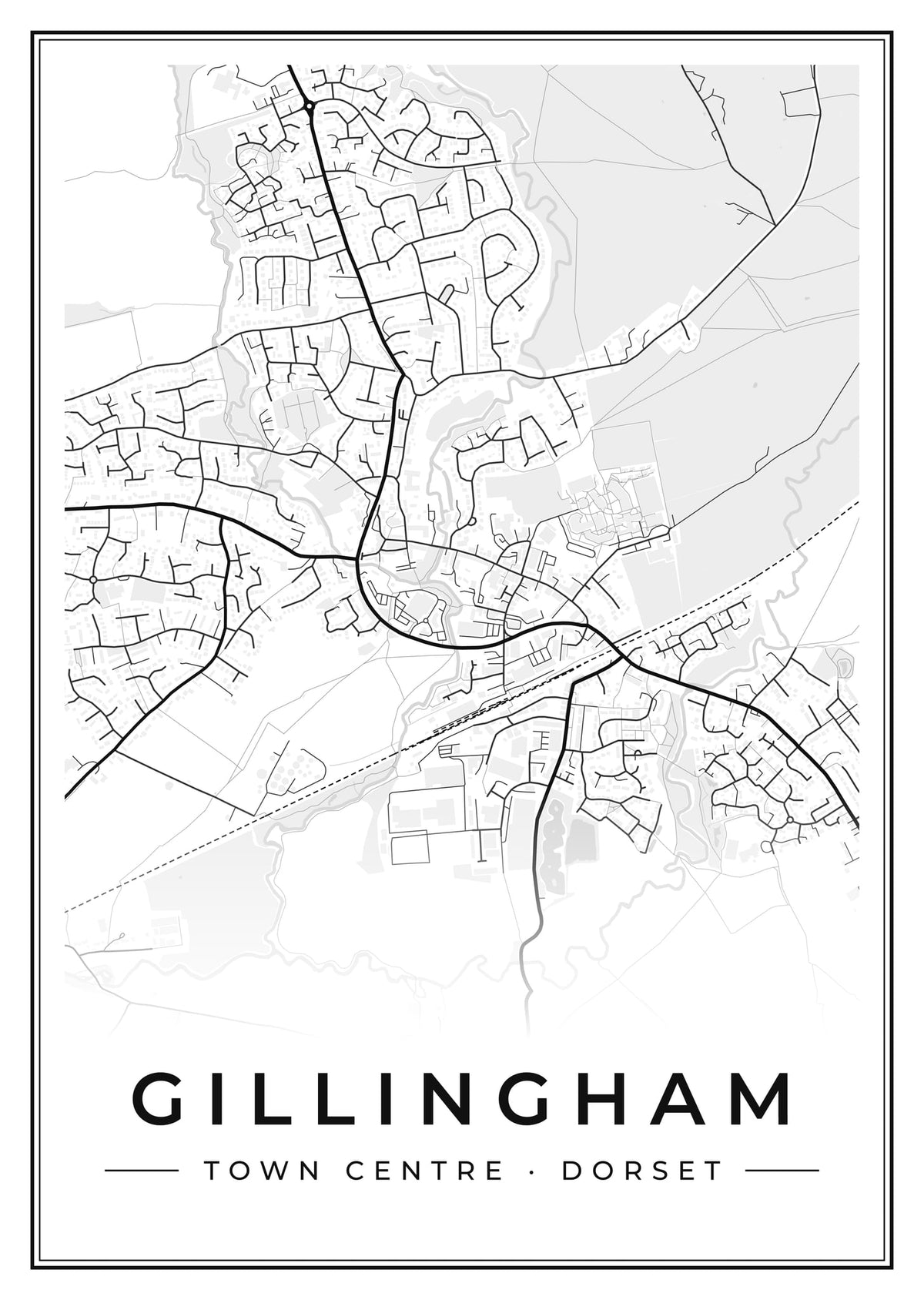 Street map poster of Gillingham town centre, Dorset