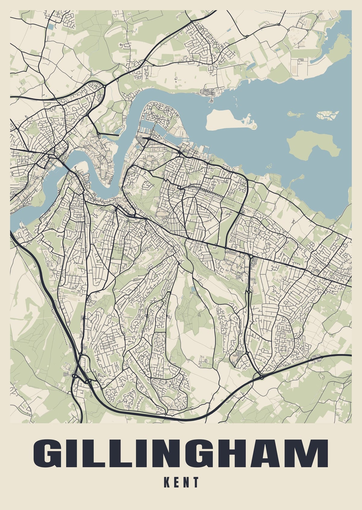 Street map poster of Gillingham, Kent