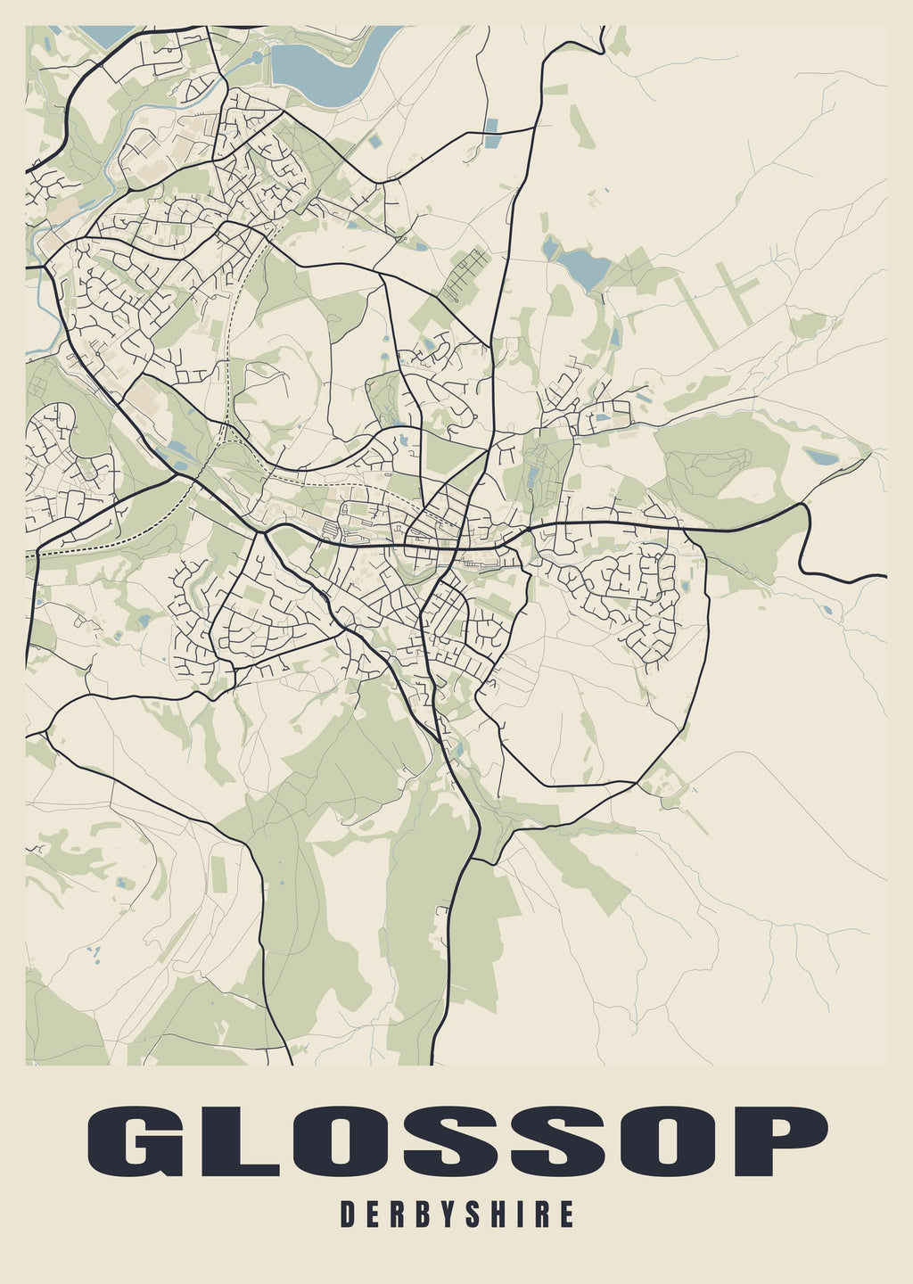 Street map poster of Glossop, Derbyshire