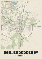 Street map poster of Glossop, Derbyshire