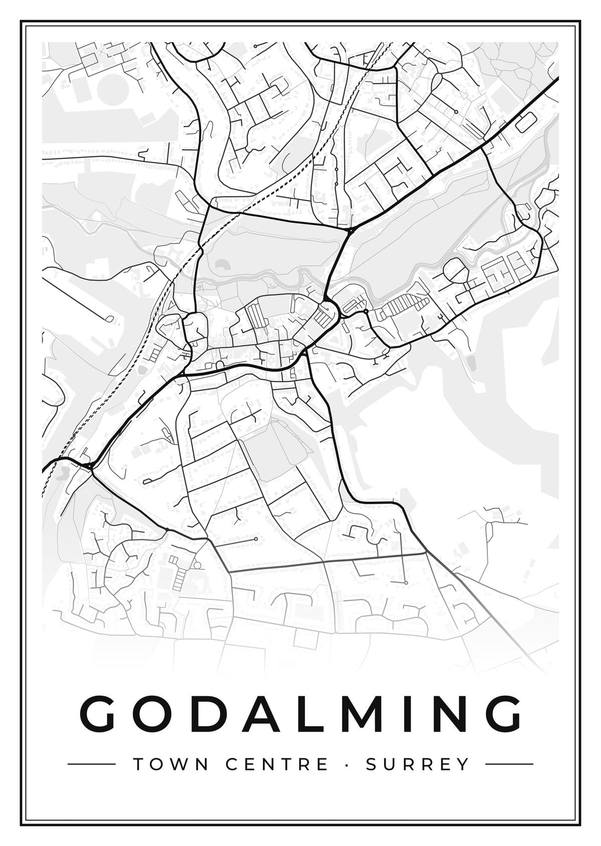 Street map poster of Godalming town centre, Surrey
