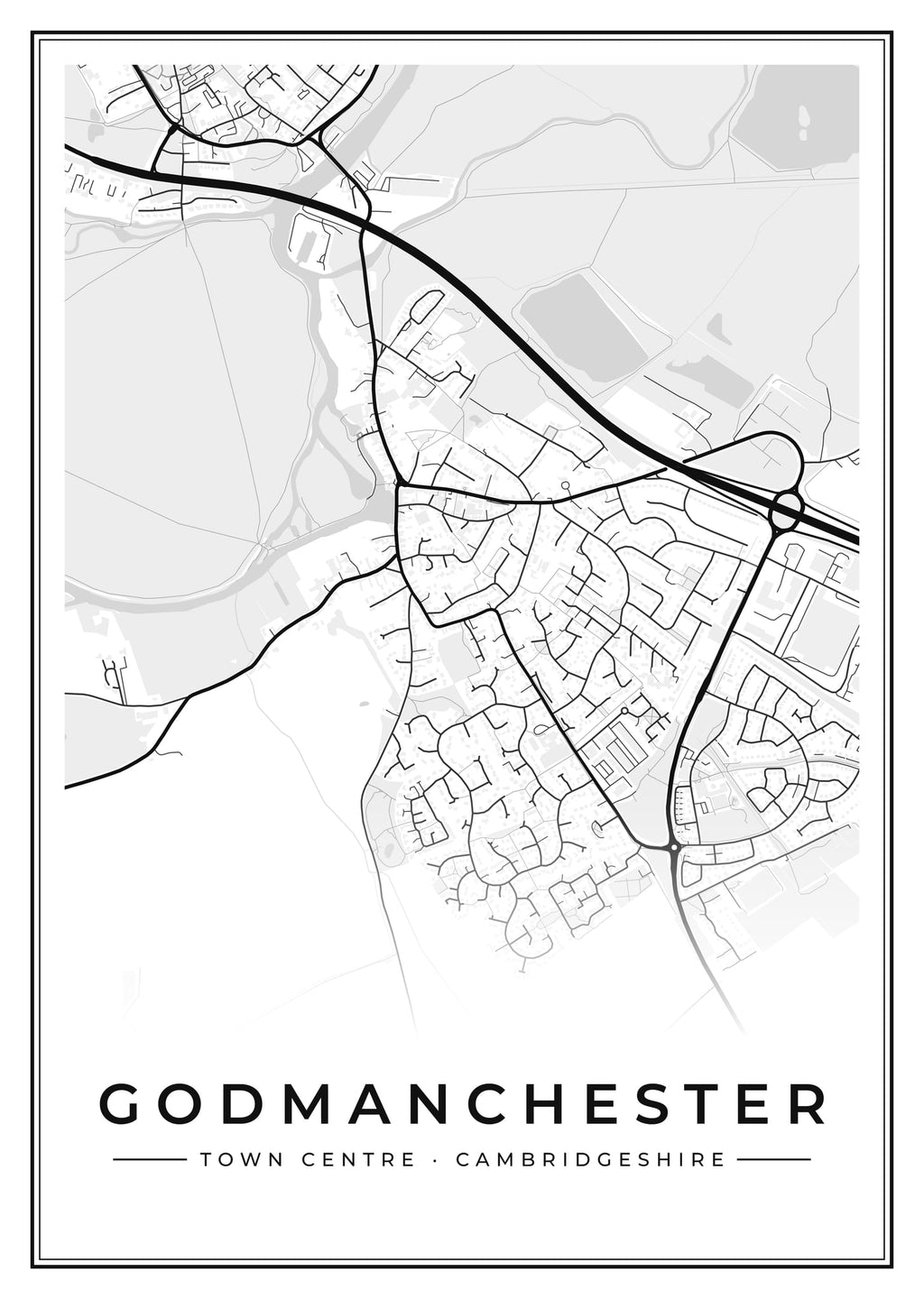 Street map poster of Godmanchester town centre, Cambridgeshire