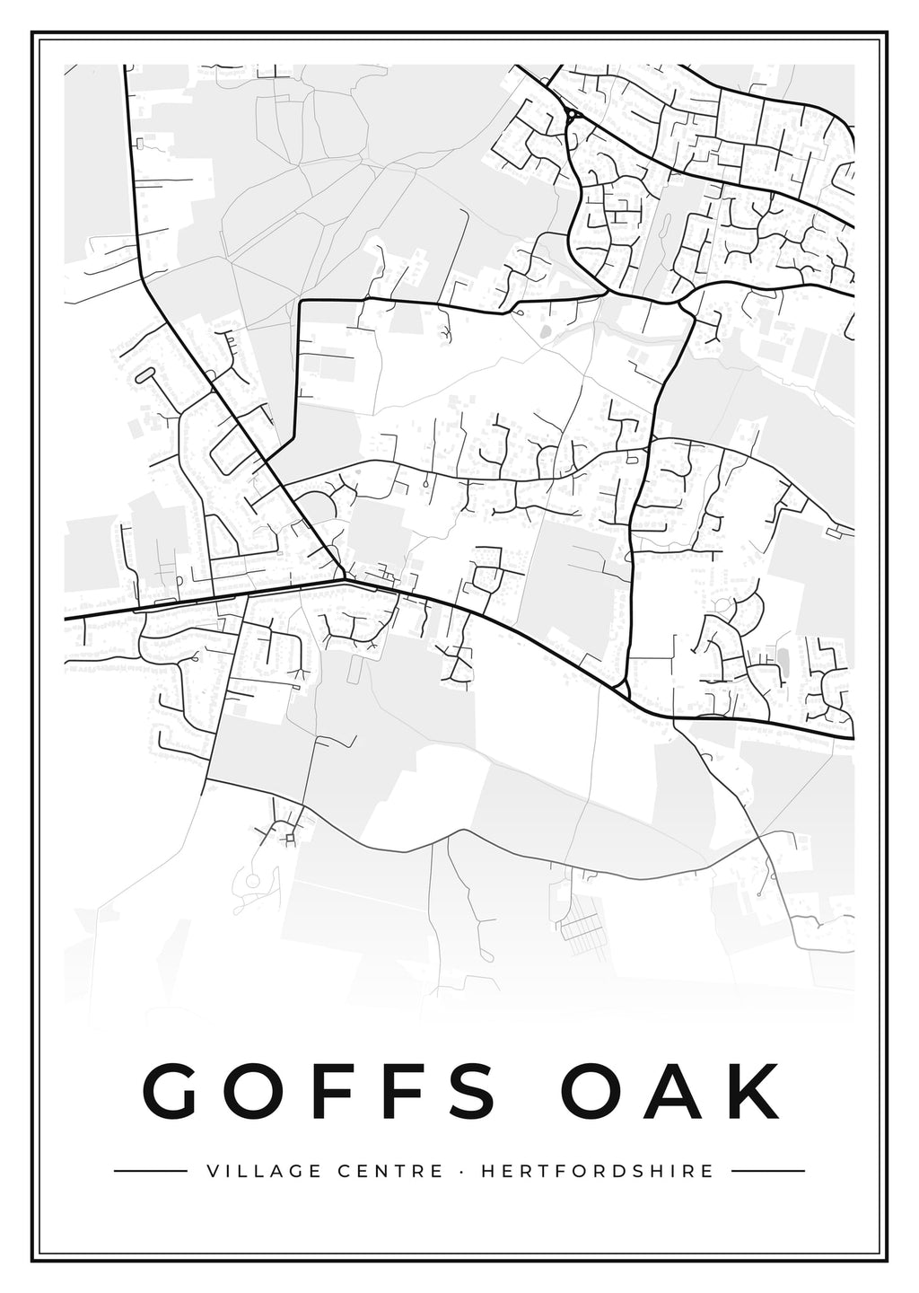 Street map poster of Goffs Oak village centre, Hertfordshire