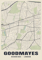 Heritage street map poster of Goodmayes, Redbridge, London
