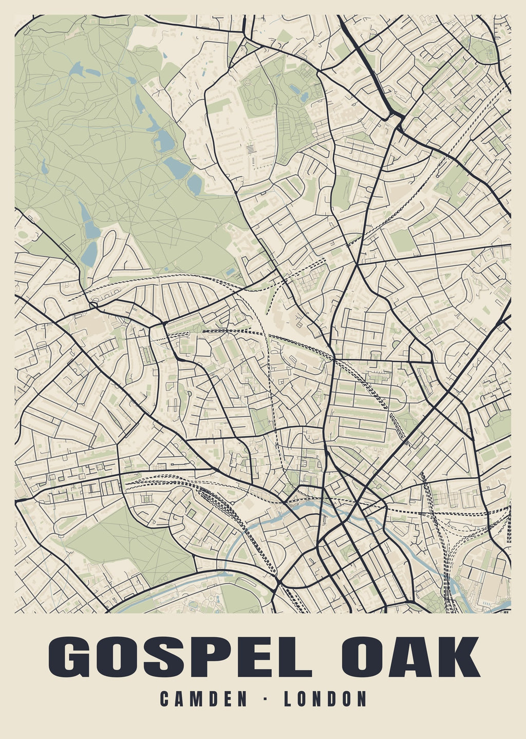 Heritage street map poster of Gospel Oak, Camden, London