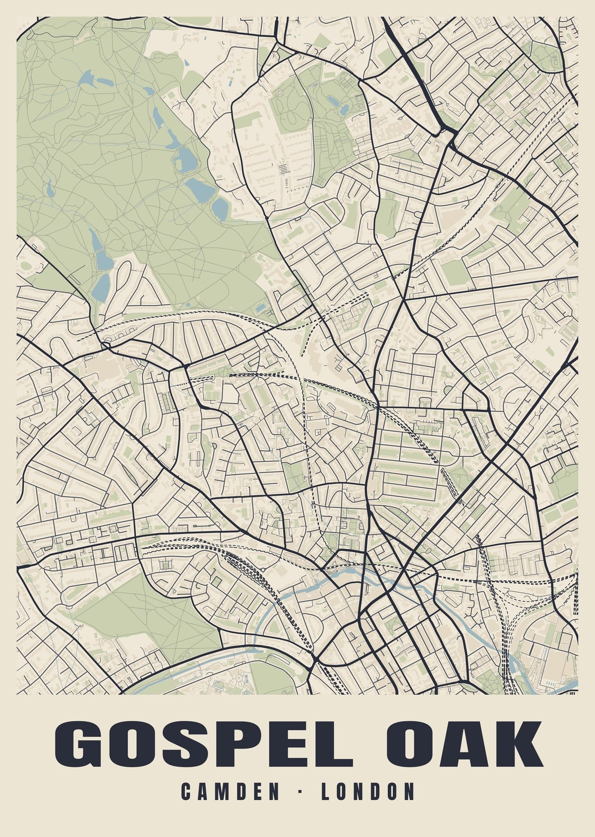 Heritage street map poster of Gospel Oak, Camden, London