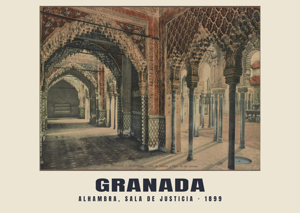 Alhambra, Sala de Justicia, Granada — 1899 · Lámina de fotocromo antiguo