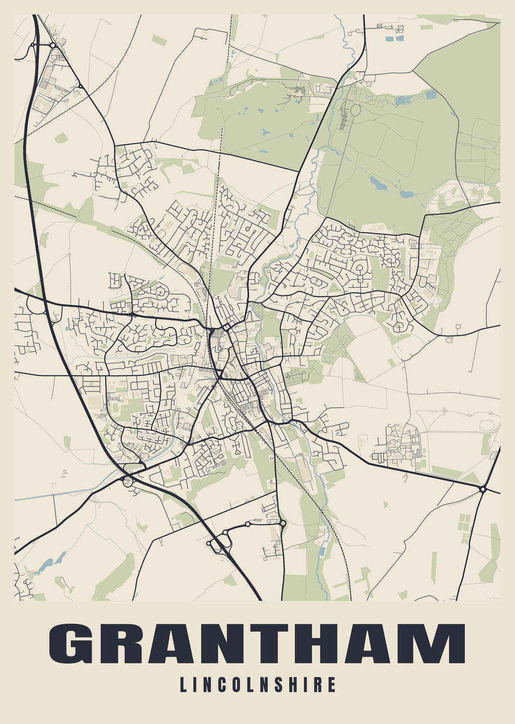 Street map poster of Grantham, Lincolnshire
