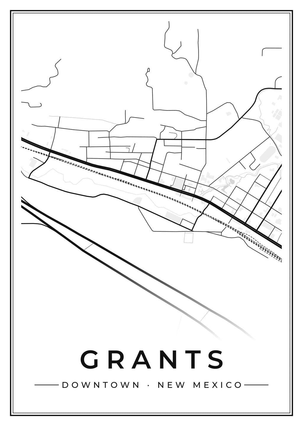 Street map poster of downtown Grants, New Mexico