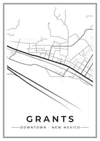 Street map poster of downtown Grants, New Mexico