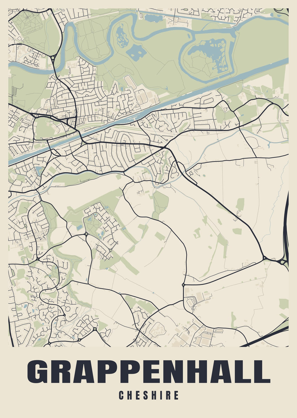 Street map poster of Grappenhall, Cheshire