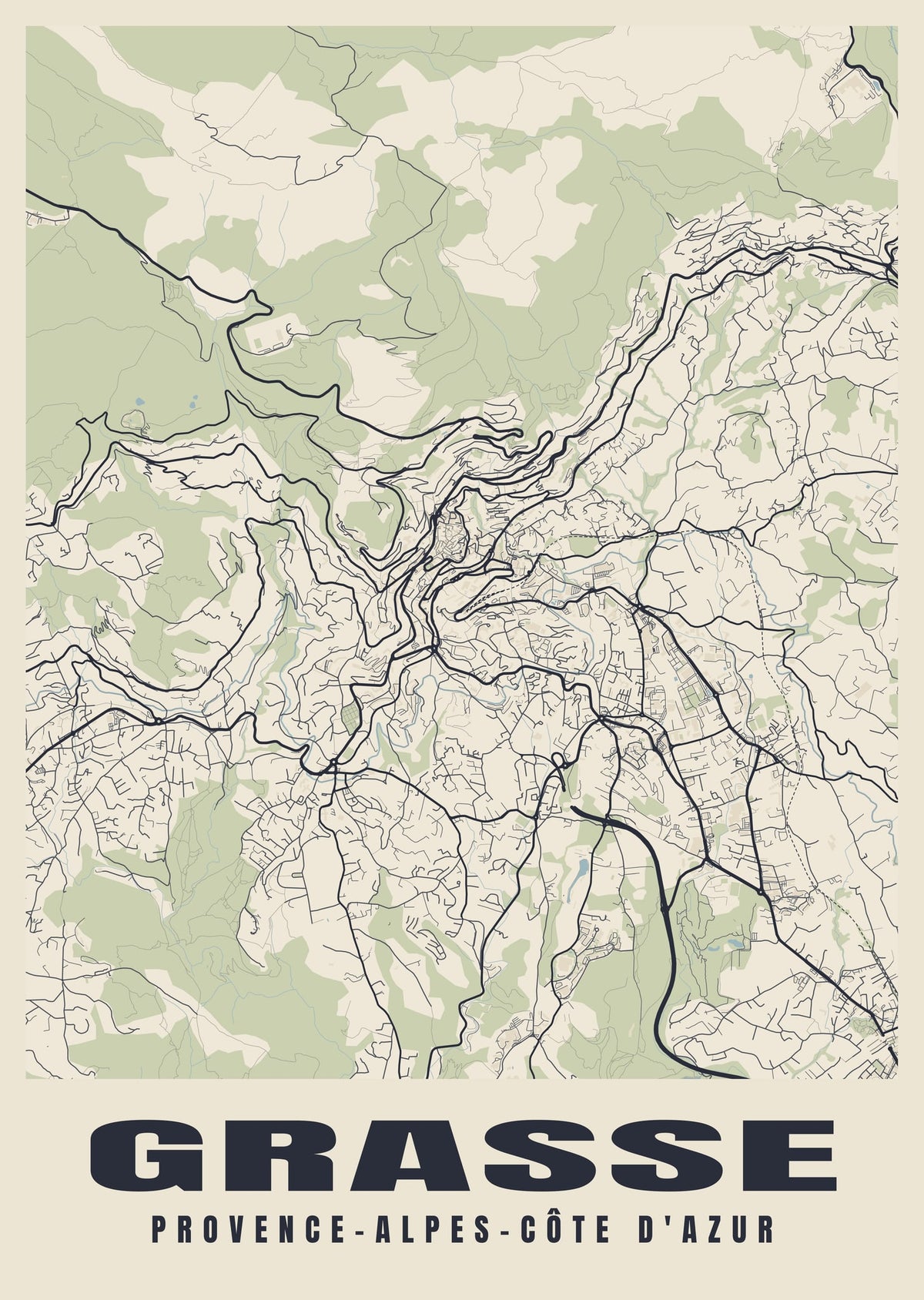 Street map poster of Grasse, Provence-Alpes-Côte d'Azur