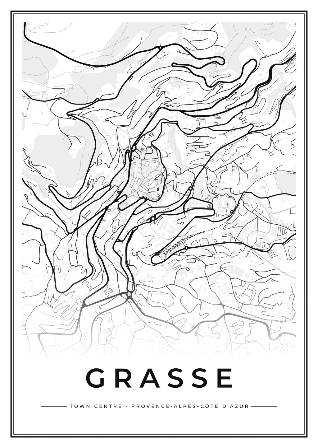 Street map poster of Grasse town centre, Provence-Alpes-Côte d'Azur