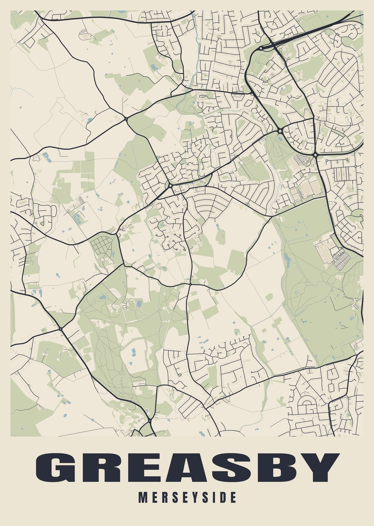 Street map poster of Greasby, Merseyside