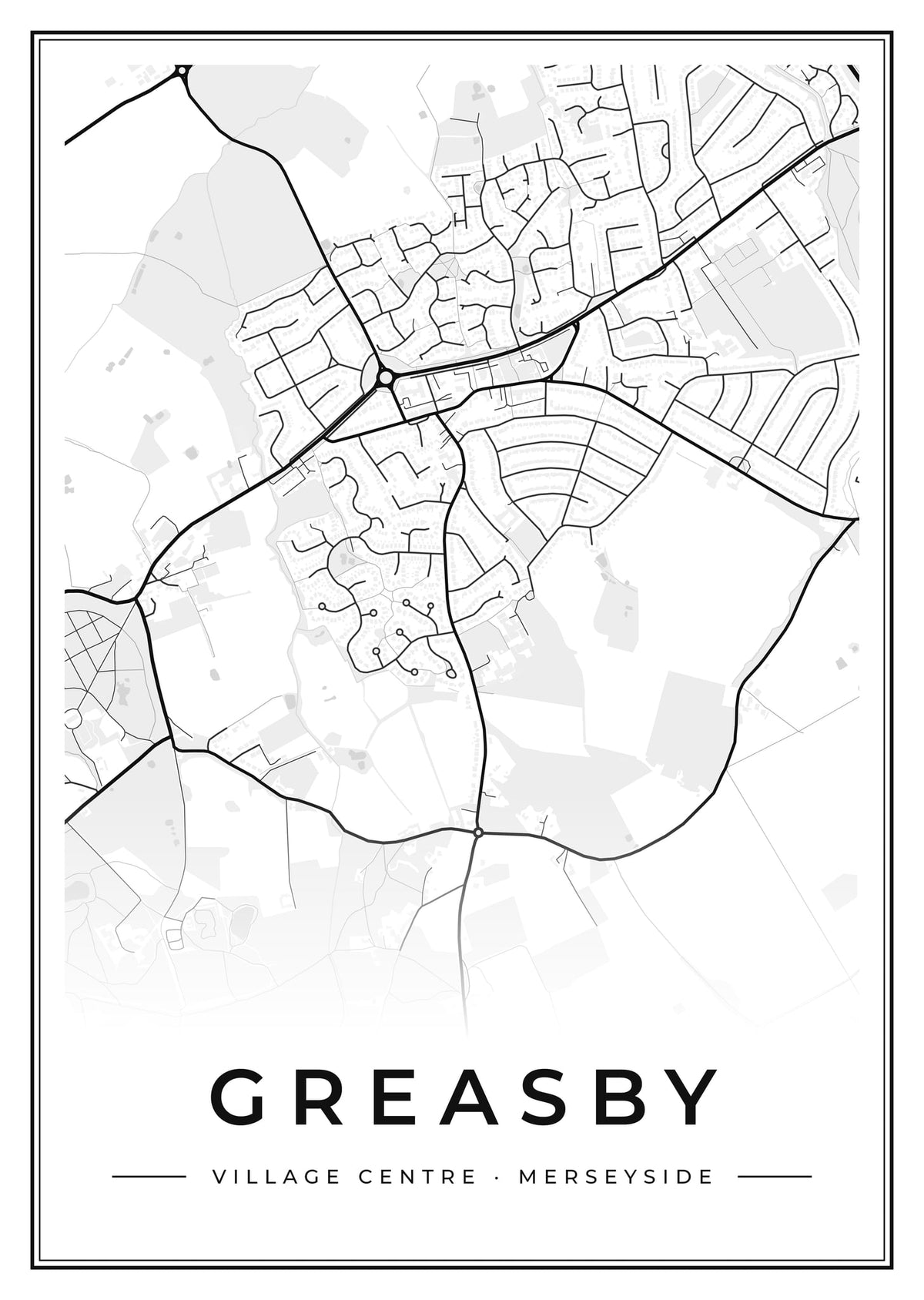 Street map poster of Greasby village centre, Merseyside