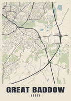 Street map poster of Great Baddow, Essex
