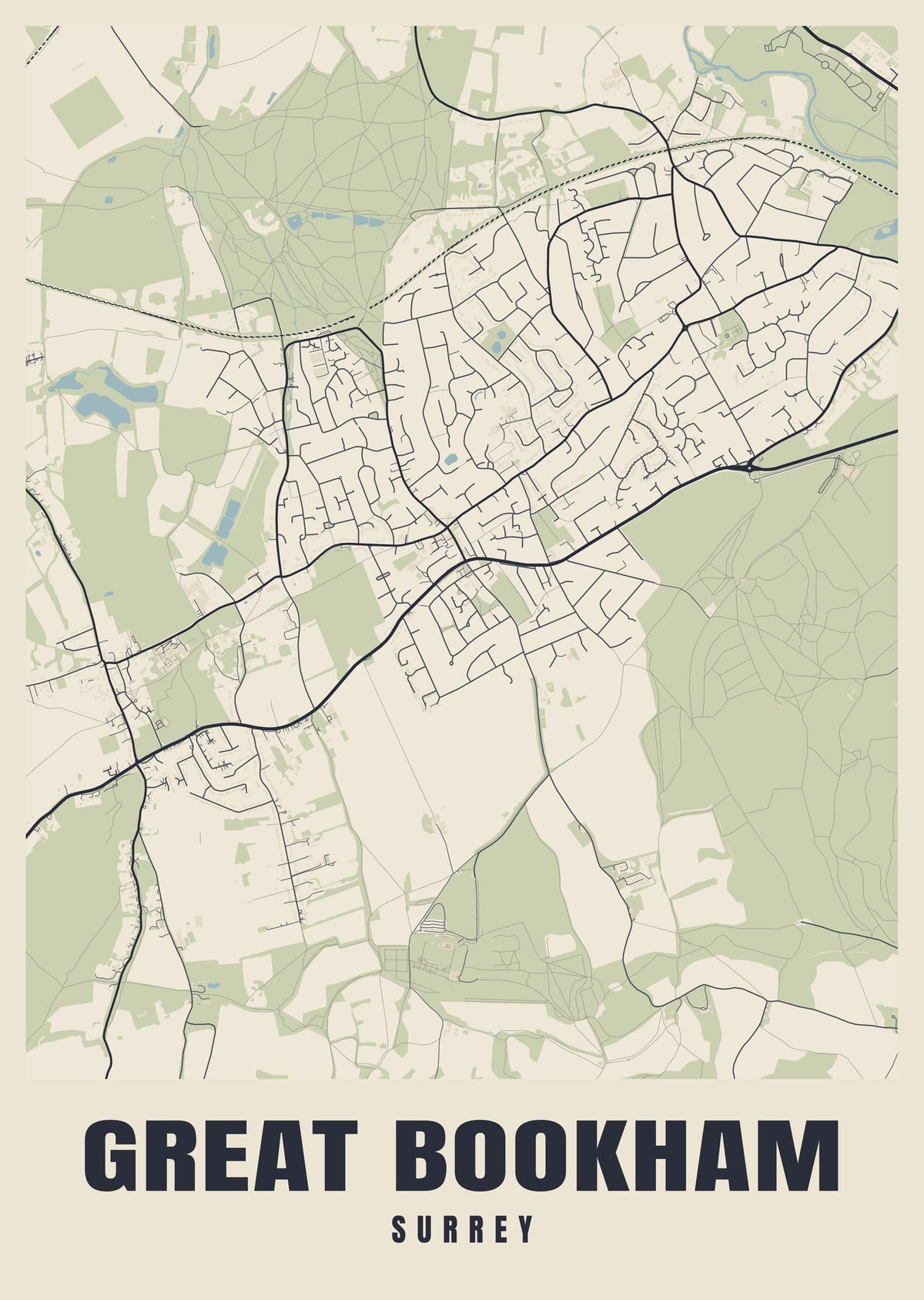 Street map poster of Great Bookham, Surrey