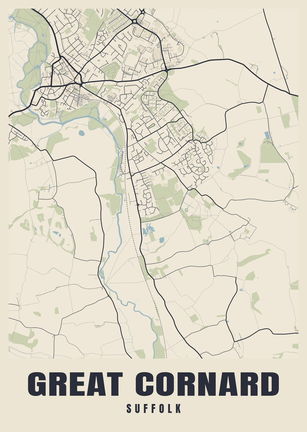 Street map poster of Great Cornard, Suffolk