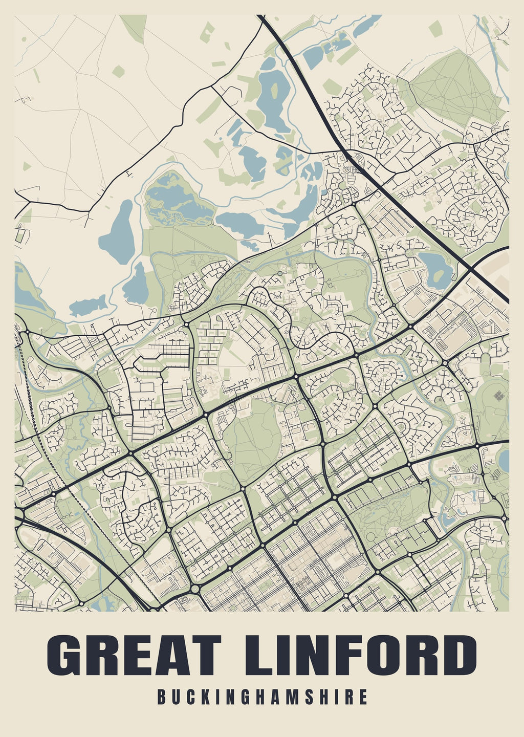 Street map poster of Great Linford, Buckinghamshire
