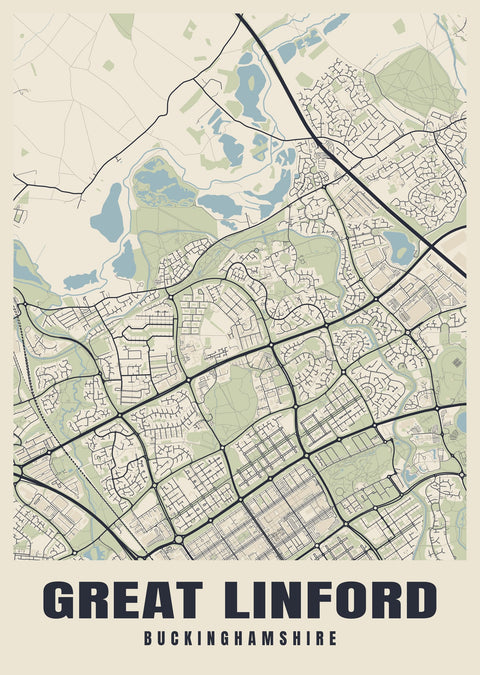 Great Linford Street Map Poster