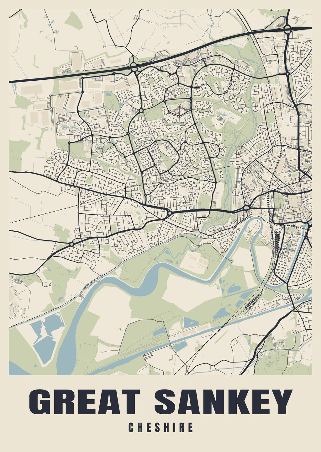 Street map poster of Great Sankey, Cheshire