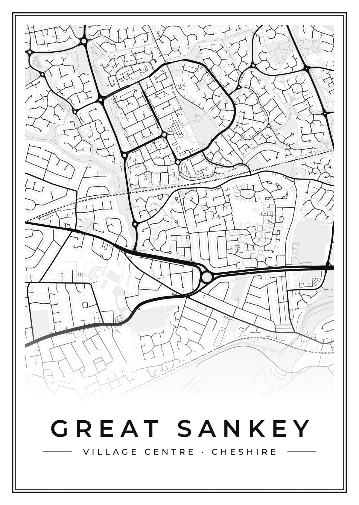 Street map poster of Great Sankey village centre, Cheshire