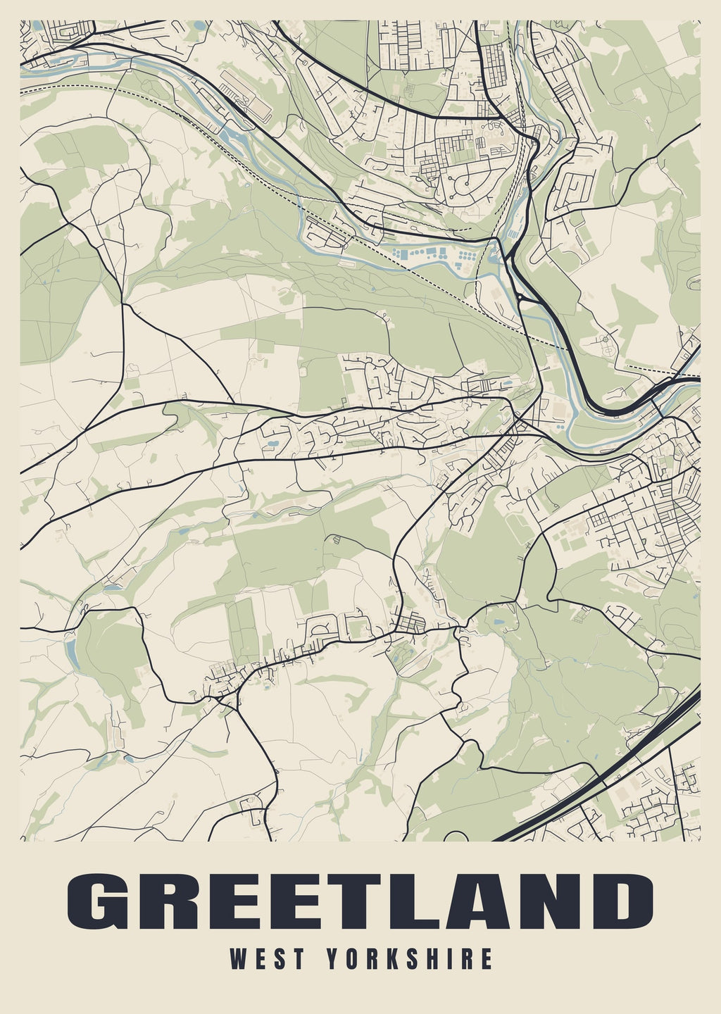 Street map poster of Greetland, West Yorkshire