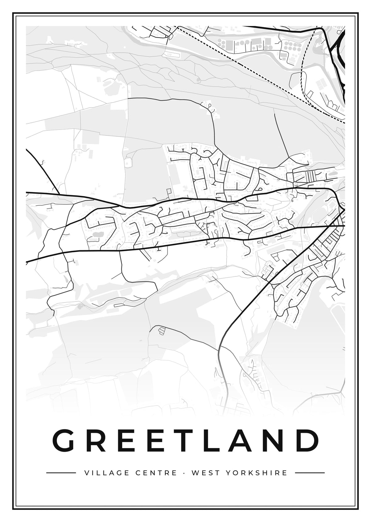 Street map poster of Greetland village centre, West Yorkshire