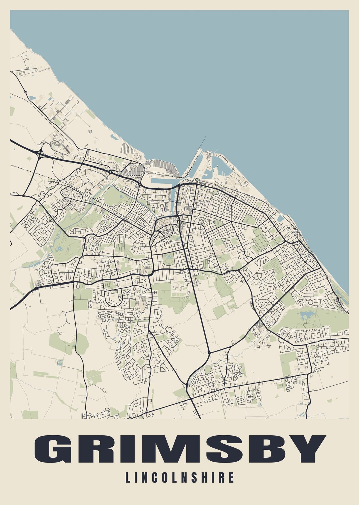 Street map poster of Grimsby, Lincolnshire