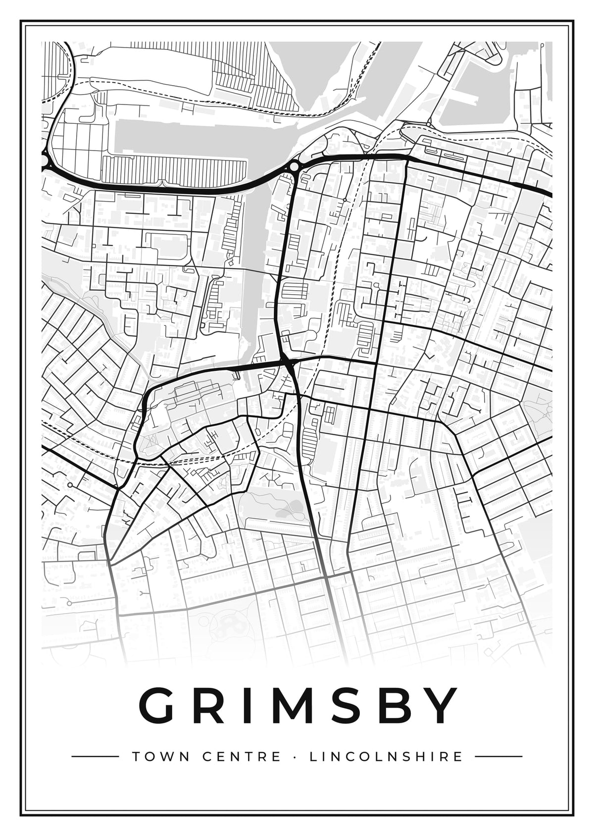 Street map poster of Grimsby town centre, Lincolnshire