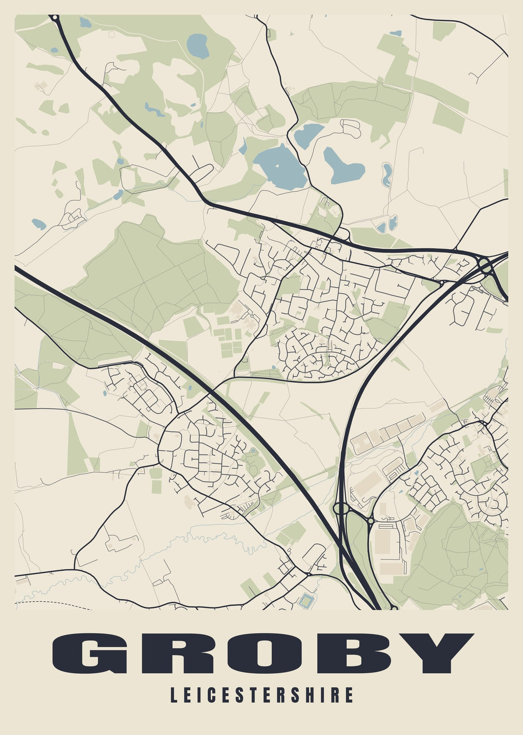 Street map poster of Groby, Leicestershire