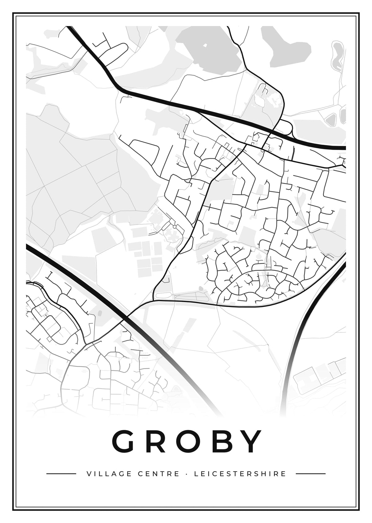 Street map poster of Groby village centre, Leicestershire