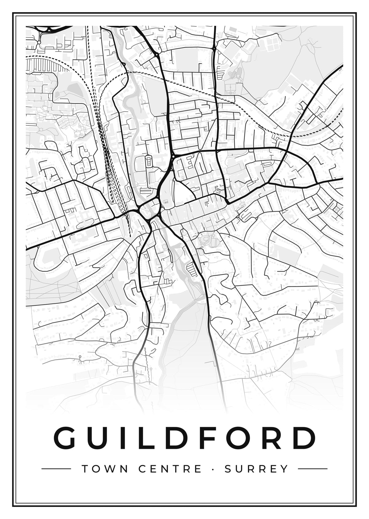 Street map poster of Guildford town centre, Surrey