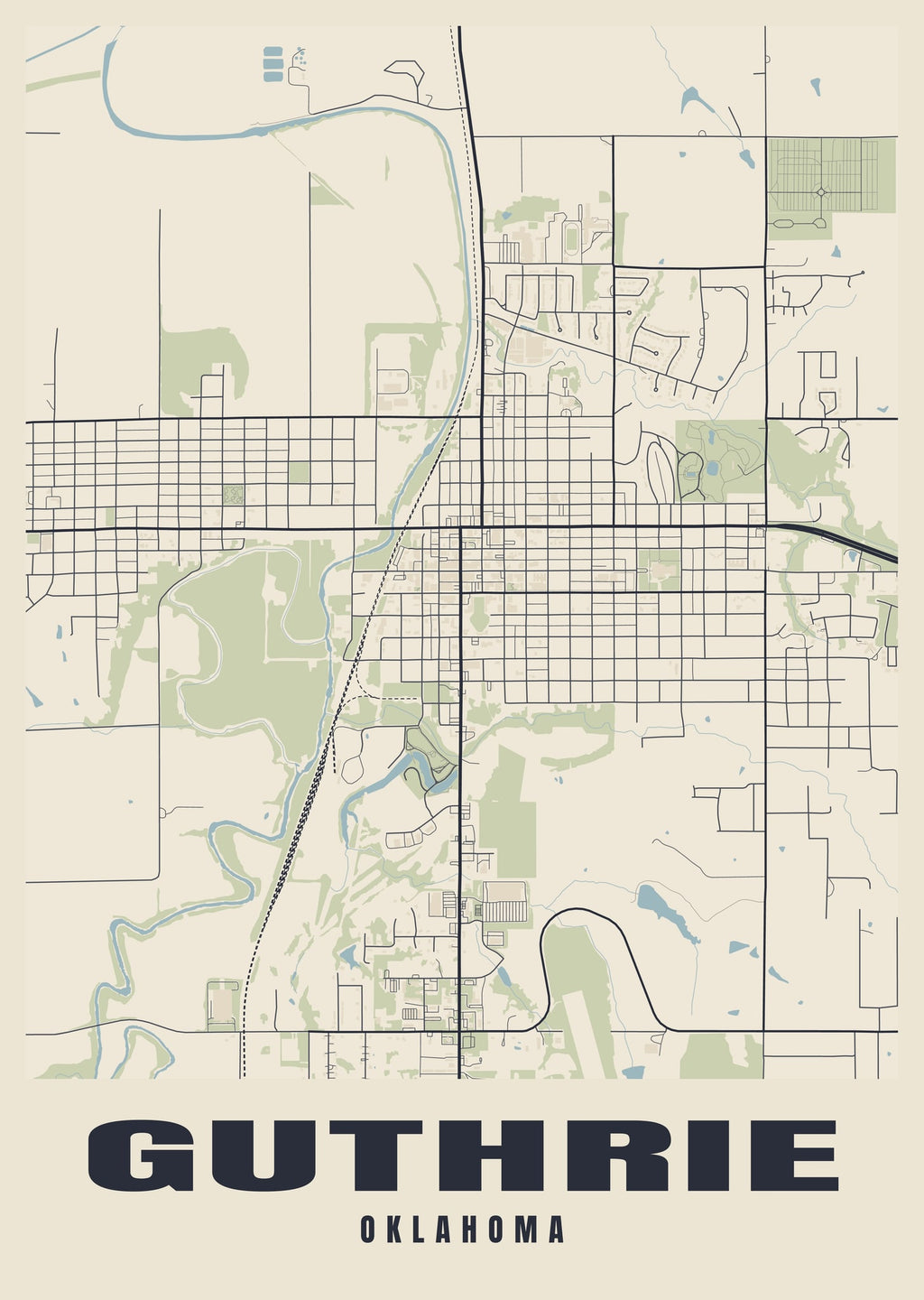 Street map poster of Guthrie, Oklahoma