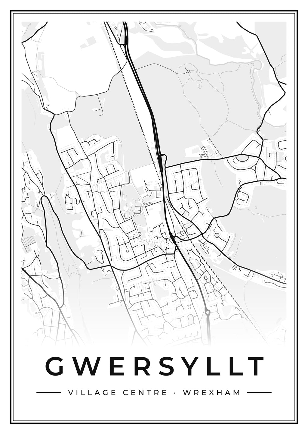 Street map poster of Gwersyllt village centre, Wrexham