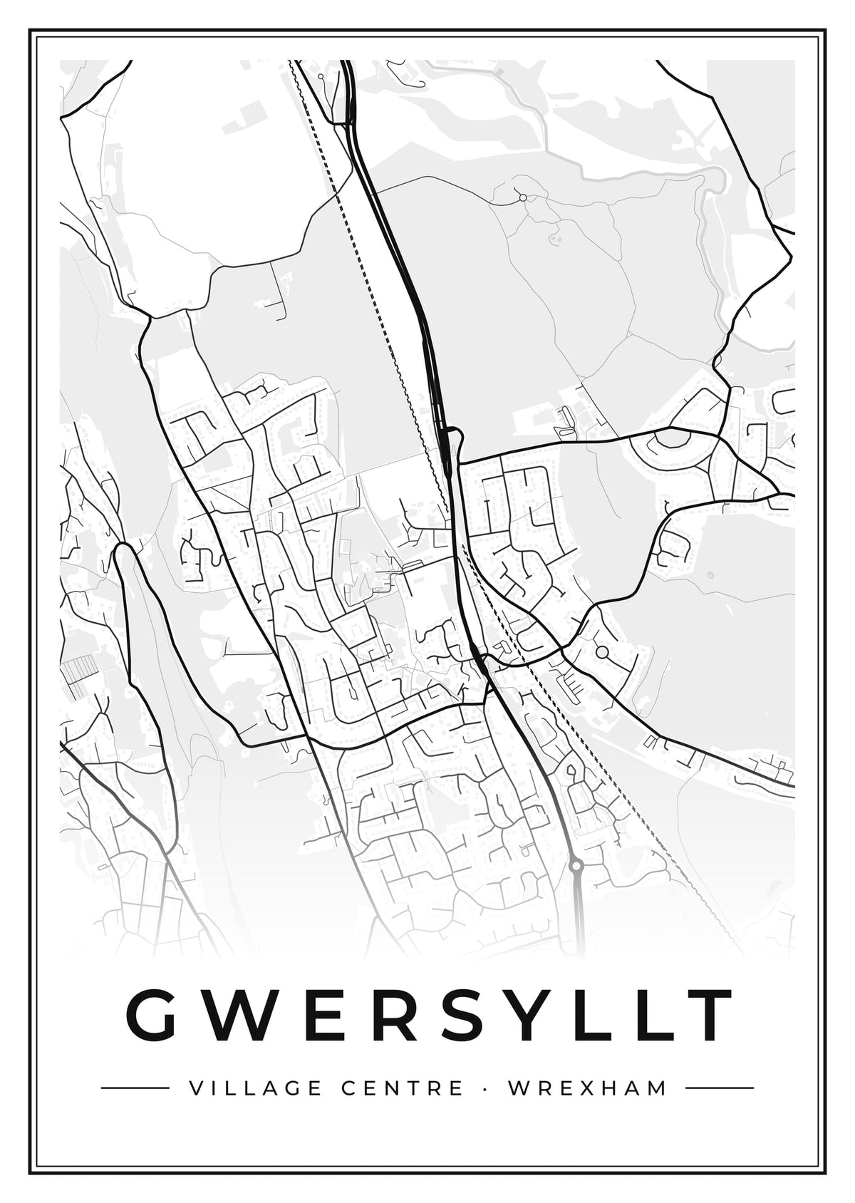 Street map poster of Gwersyllt village centre, Wrexham