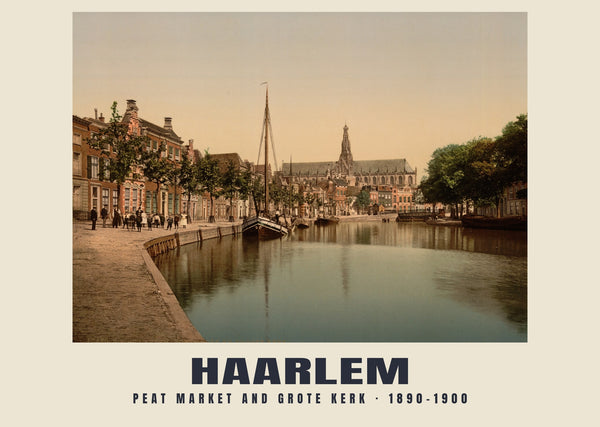 Turfmarkt, Grote Kerk, Haarlem — 1890–1900 · Lámina de fotocromo antiguo