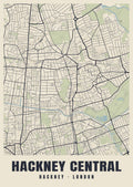 Heritage street map poster of Hackney Central, Hackney, London
