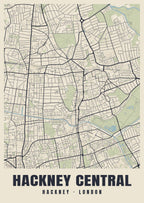 Heritage street map poster of Hackney Central, Hackney, London